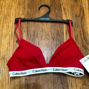 Calvin Klein Red Cotton Triangle Bralette Small